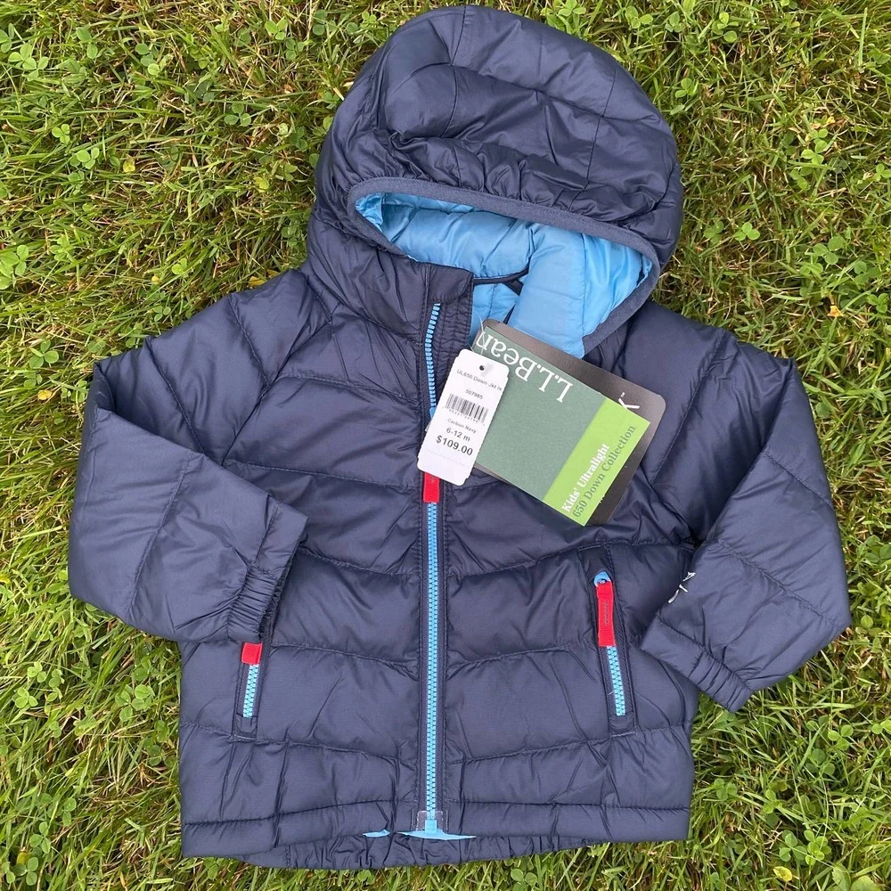 NWT L.L. Bean Ultralight Hooded 650 Down Jacket Coat /Carbon Navy (6-12 Months)